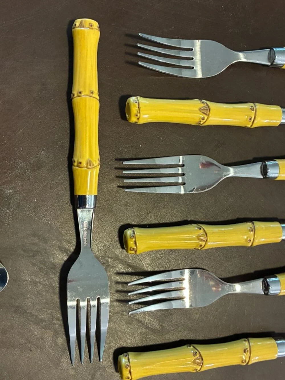 Vintage Bamboo Style 26-Piece Flatware Canary Yellow Resin Handled Set